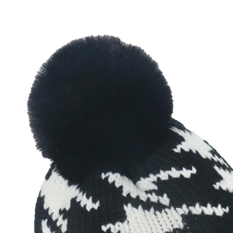 

Осень и зима новая черно-белая тысяча птиц клетка вязаная шапка мужская универсальная трендовая шерстяная шапка взрослая зимняя шапка женская M（56-58cm）