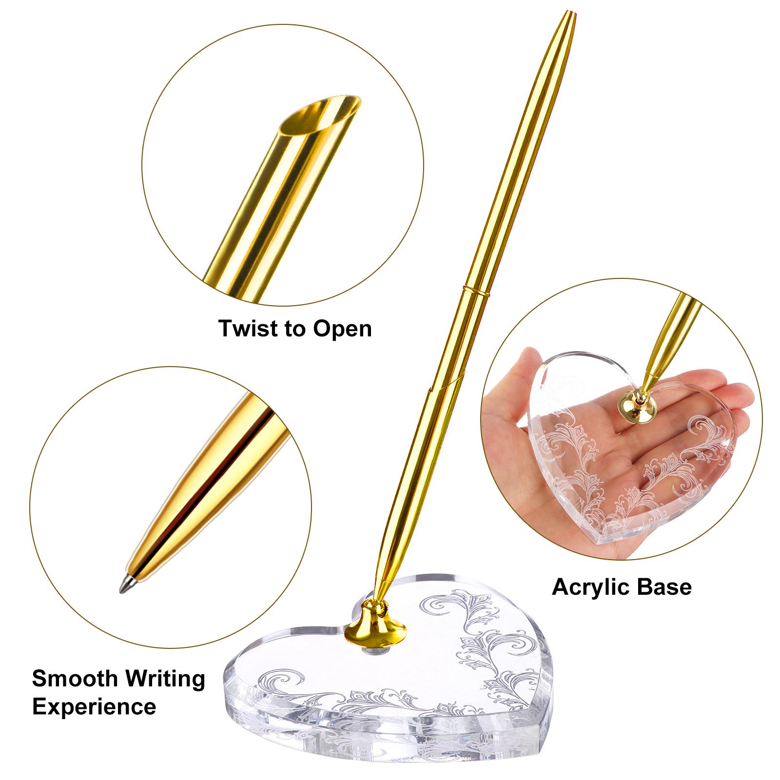 

Gangbaru 2 Pcs Insertion Acrylic Pen Holder Heart Shaped Base Gold Transparent P