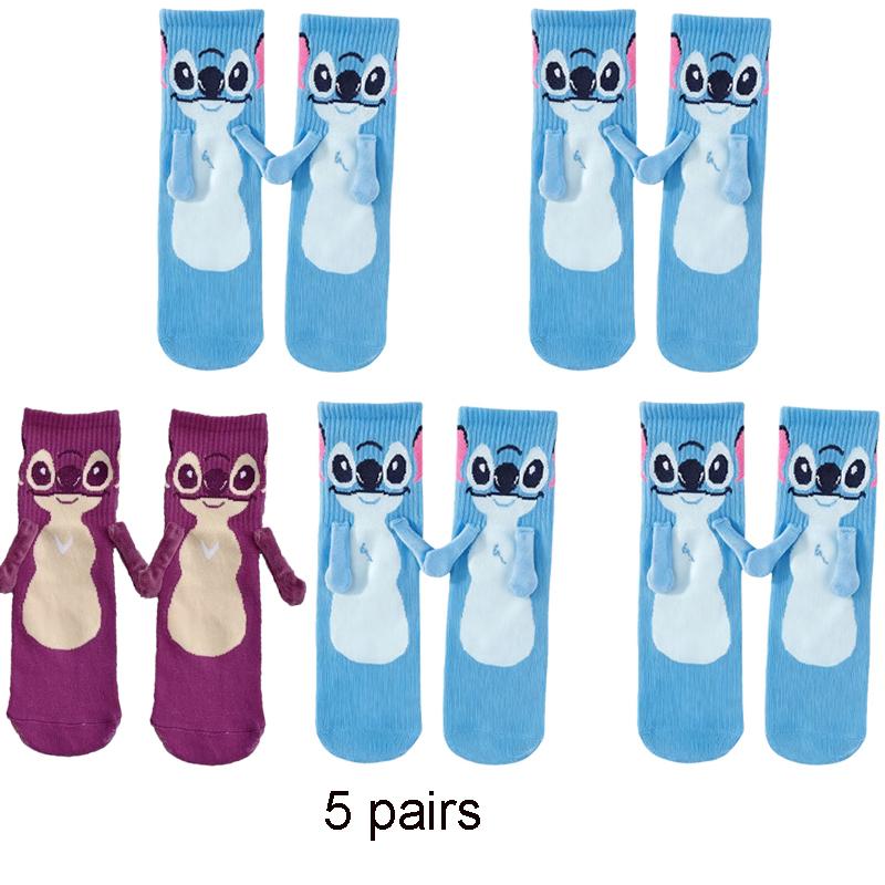 Stitch Magnet Hand In Hand Sock Cartoon Fun Fashion Soft Comfortable Creative Adults Children Christmas Stocking Toy Gift