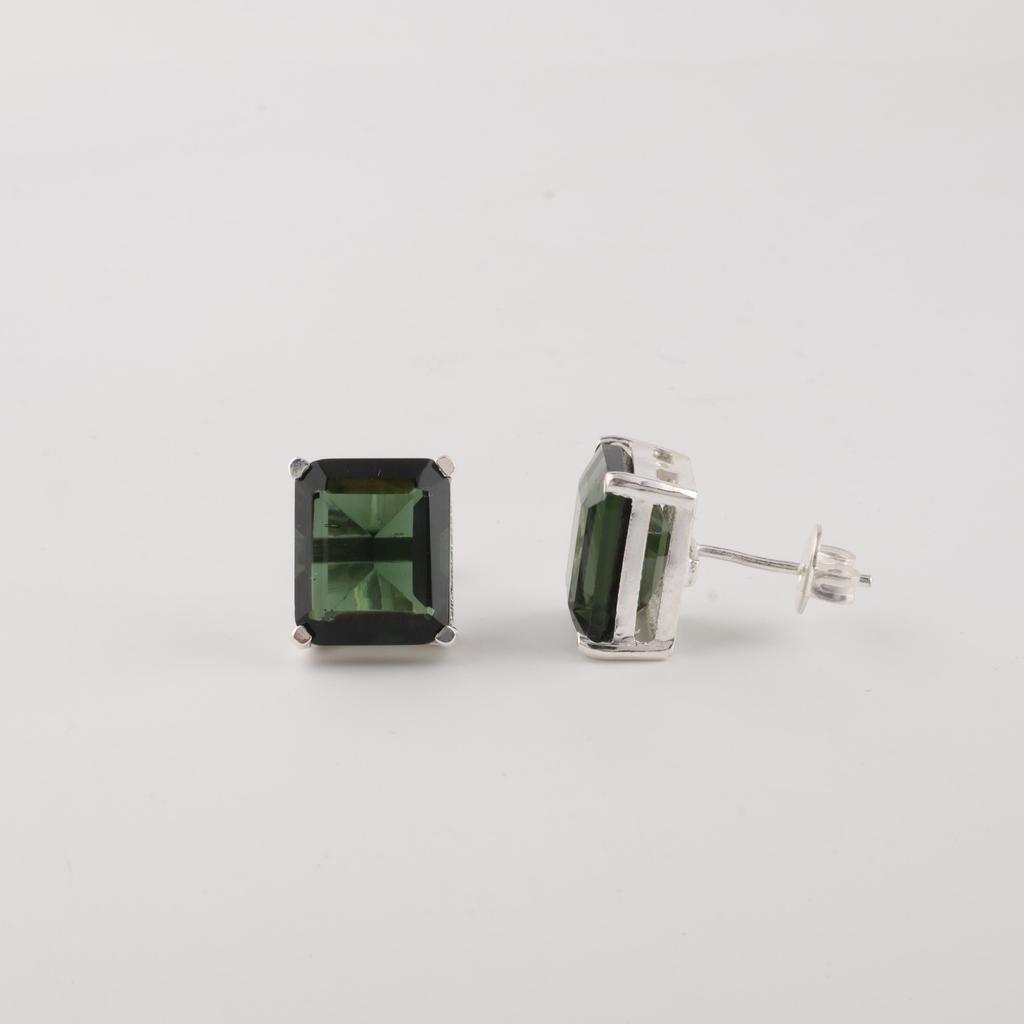 Green Tourmaline Gemstone 925 Sterling Silver Handcrafted Jewelry Wedding Stud Earrings 0.4" For Her EE-179-11