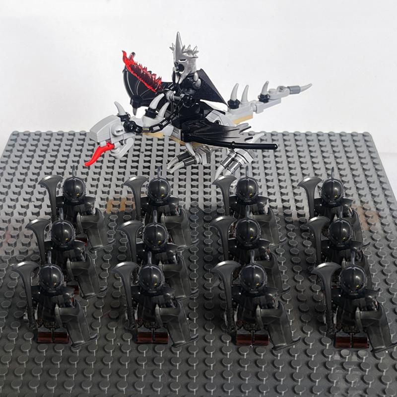 14pcs MOC Medieval Dwarf Warrior Elves Knights LotR Uruk-hai Orc Rohan Soldier with Witch King Leader Figure Building Block Toys