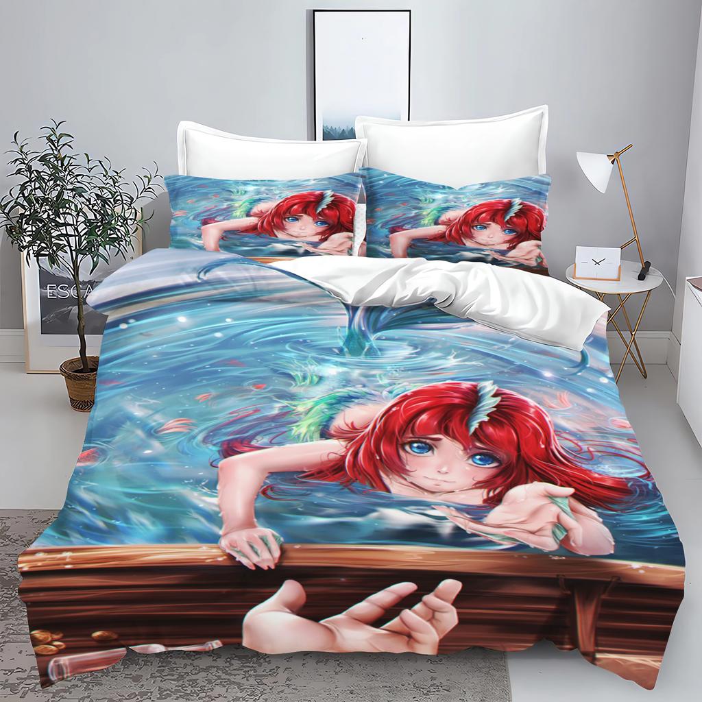 Mermaid Princess Ariel Bedroom 3-Piece Set Duvet Cover Set Bedding 3D Children'S Bedding Comforter Sets Queen Twin Home Anime