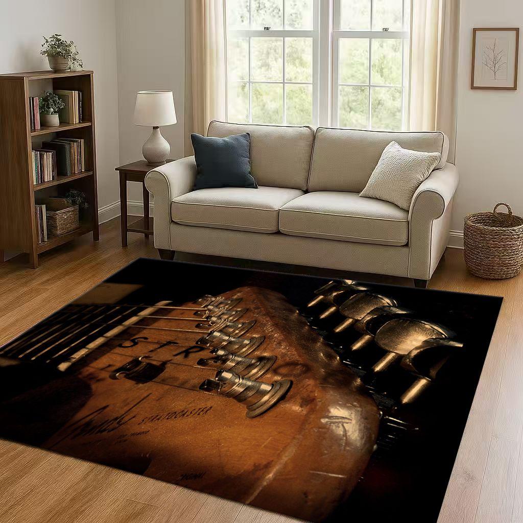 3D F Fender Guitar Musical Instrument Sign Living Room Non Slip Area Rug Carpet for Bedroom Sofa,Easy Clean Home Decor Doormat