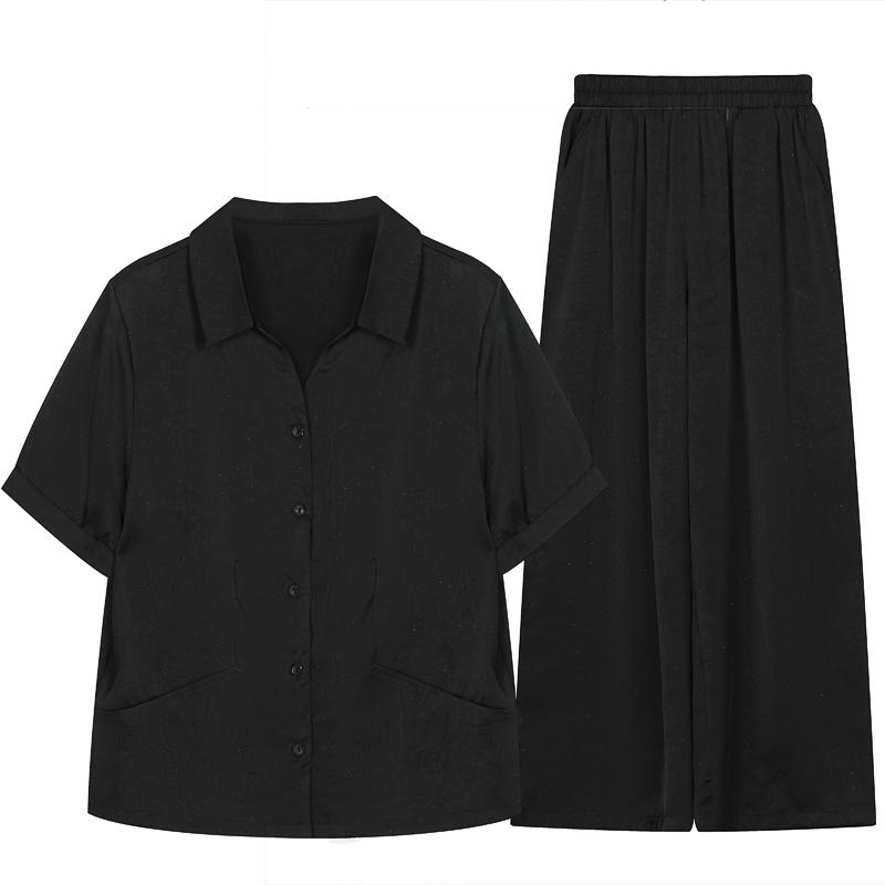 Women's Plus Size 2-Piece Set, Short Sleeve Button Top & Wide Leg Pants (XL-5XL)