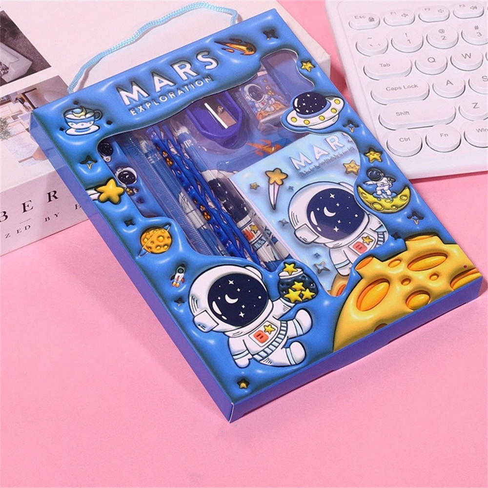 1 Set Cartoon Stationery Set Including Pencil Notebook Ruler Eraser Pencil Sharpener Student School Supplies Stationery Gifts
