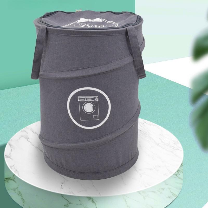 1pcs Dorm & Home Canvas Waterproof Foldable Laundry Hamper Large Capacity Clothes Toy Storage Elastic Collapsible Laundry Basket серый