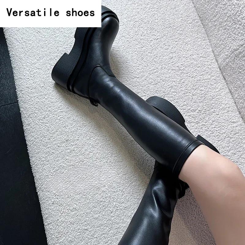 Platform Heel Knee High Boots Women Fashion Ladies Slip On Knight Long Boots Autumn Winter Women's Footwear