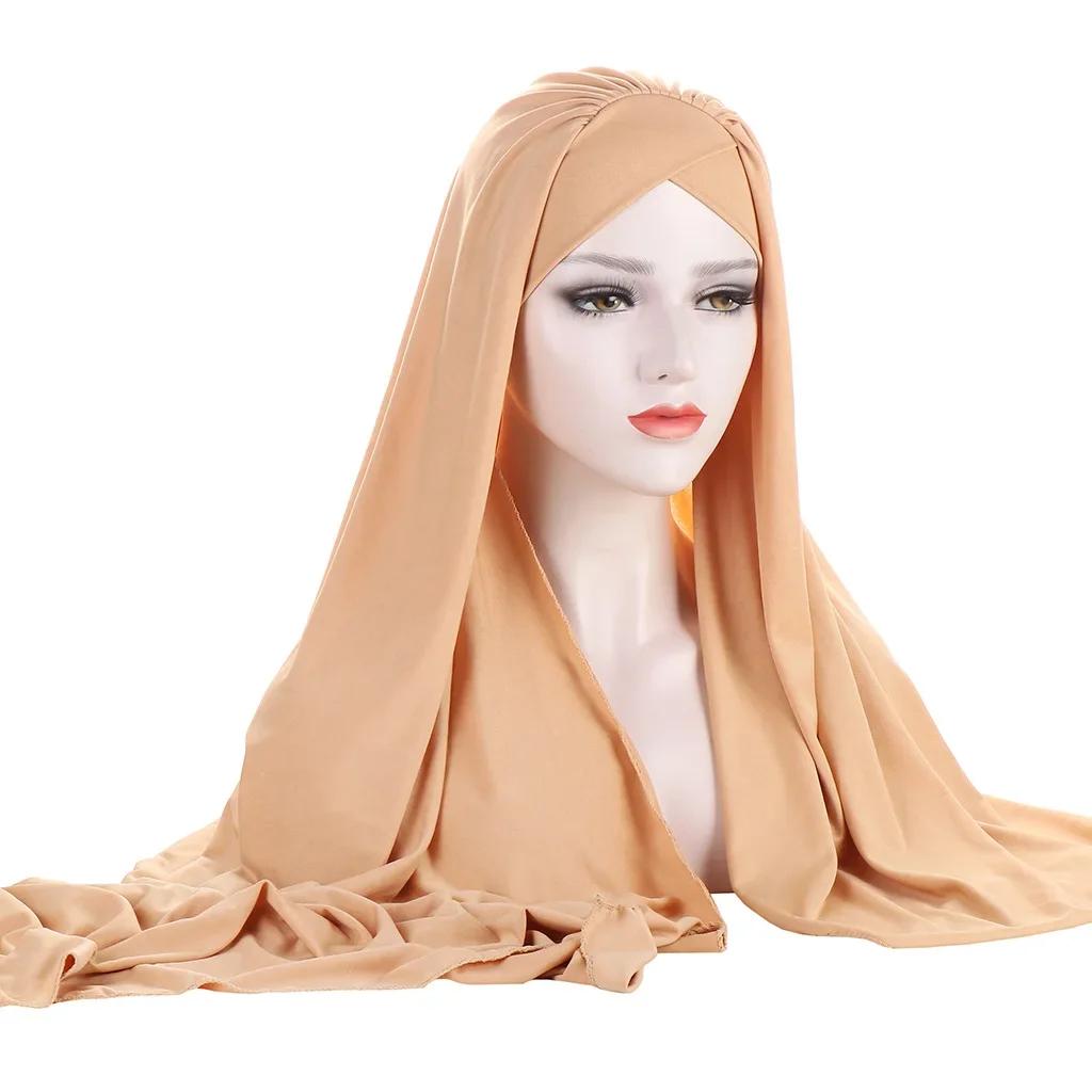 Sofort-Hijab Jersey-Hijabs Für Frauen Kreuz Stirn Pailletten-Turban Muslimische Frauen Hijab-Schal Türkischer Baumwoll-Hijab Für Frauen