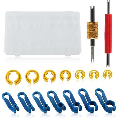 16 Pcs Car Fuel Line Disconnect Removal Tool 1/4 5/16 3/8 1/2 5/8 3/4 7/8 Inch with Valve Core Remover Tool for Quick Release Car AC Fuel Line