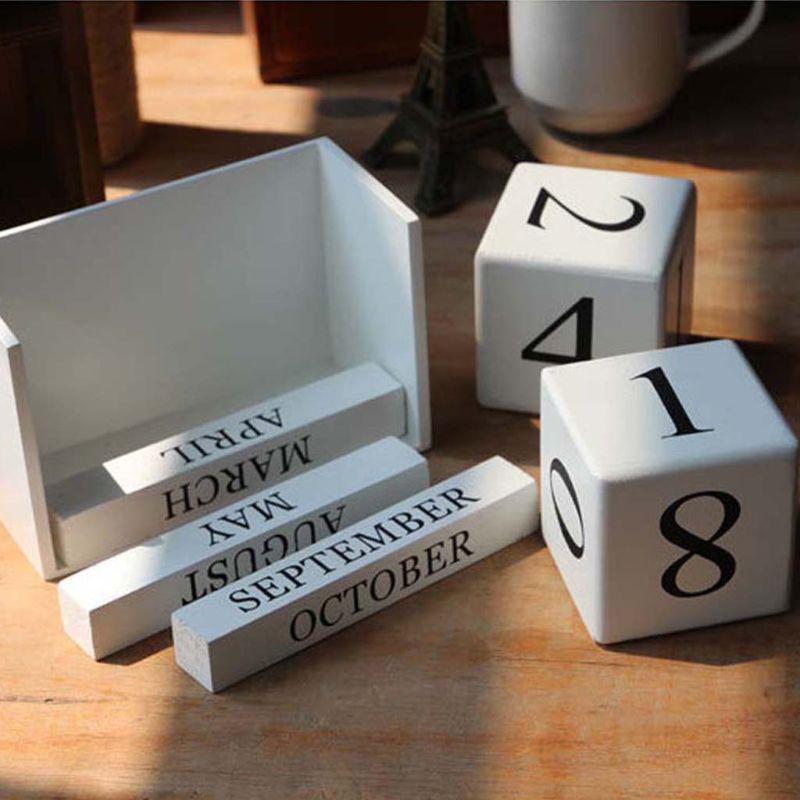 Wooden Perpetual Calendar Eternal Blocks Month Date Display Desktop Photography Props Home Decor