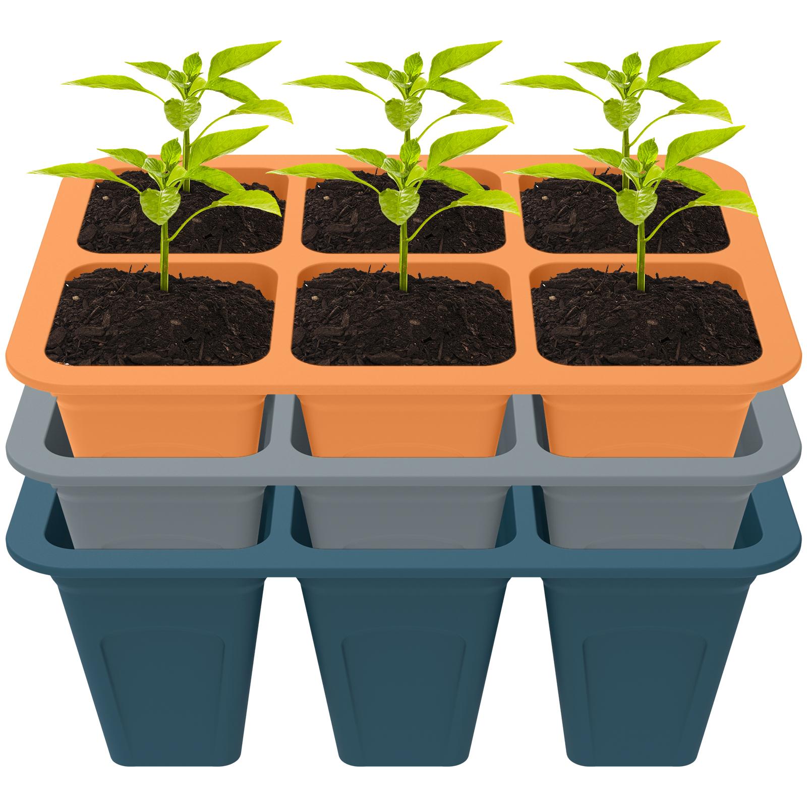 

3 шт. Лоток для рассады 6 ячеек Силиконовый лоток для посадки рассады Многоразовый садовый контейнер для проращивания рассады с дренажными отверстиями