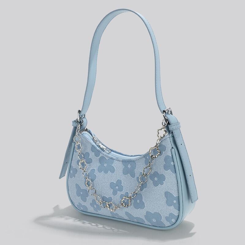 French Style High-quality Shoulder Bags Fashion Leather Women's Chain Underarm Bags Casual Ladies Flower Printing Small Handbags