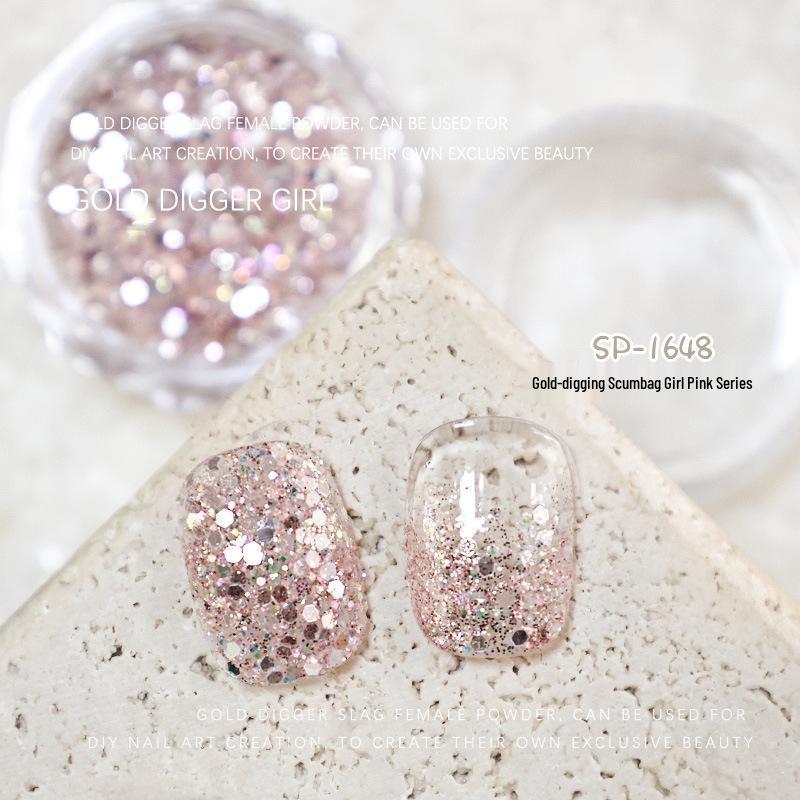 Gold Digger Pink Glitter Mix & Iridescent Nail Sequins for Nail Art