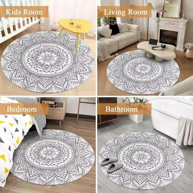 Happy Easter Rabbit Egg Patterned Area Carpet Round Non-Slip Easy To Clean Rug Living Room Bedroom Laundry Outdoor Floor Mat