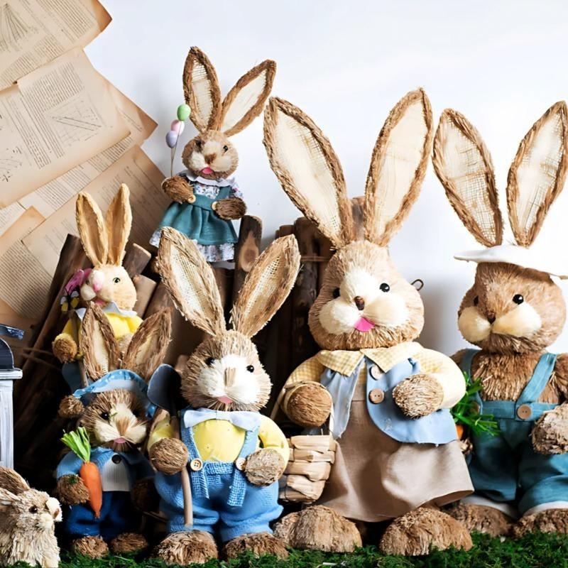 35cm Handmade Easter Bunny Decoration Cute Straw Rustic Party Desktop Decorations for Home