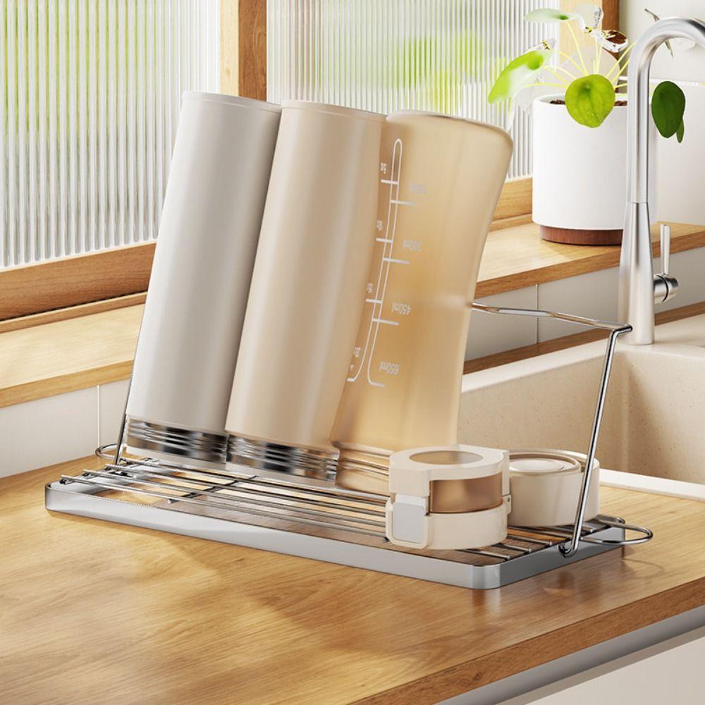 Large Capacity Bottle Cup Drying Rack Adjustable Utensil Drainer Rack Bar Counter