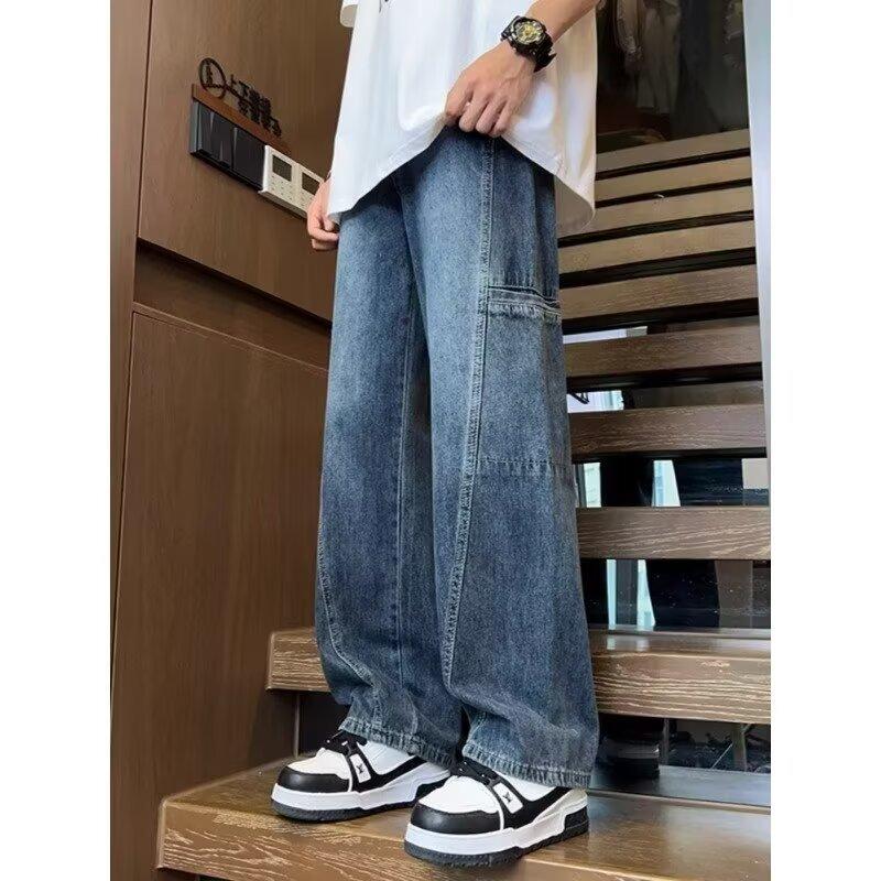 

Ретро Коричневые Многокарманные Рабочие Джинсы Мужские Уличные Прямые Расклешенные Брюки 3XL синий