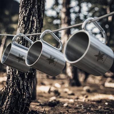 220/300ml Camping Travel Stainless Steel Cup Portable Coffee Tea Mug With Carabiner Handle Outdoor Hiking Drinkware