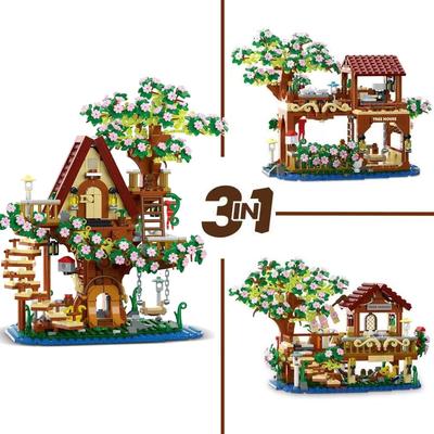 Neues 959 Teile Kirschblütenbaum Sakura Fantasie Baumhaus MOC Architekturmodell Montage Baustein Puzzle Geschenk für Kind
