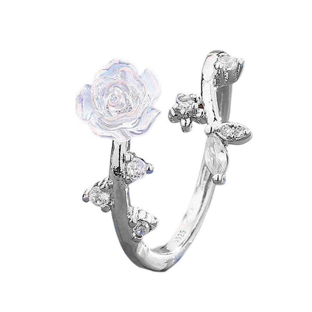 Aurora Camellia Women's Zircon Branch & Leaf Rose Flower Ring