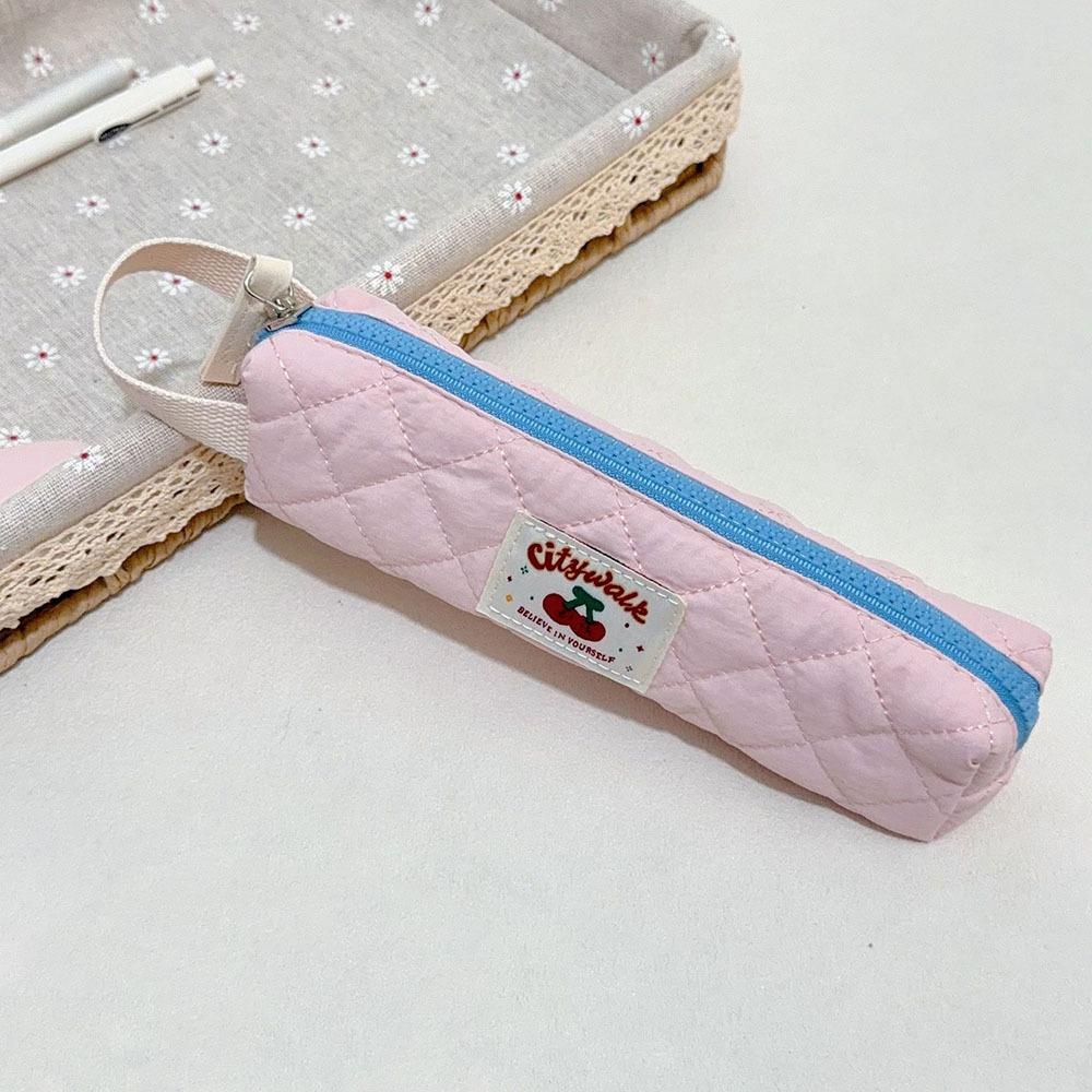 Floral Pattern Quilted Pencil Bags Bow Design Pen Cases Kawaii Pencil Pouches School Use
