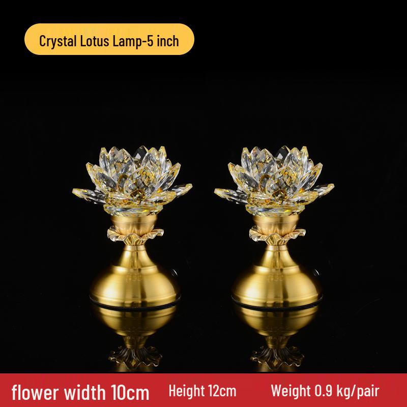 Seven-Color LED Crystal Lotus Lamp for Buddha and Guanyin Offerings