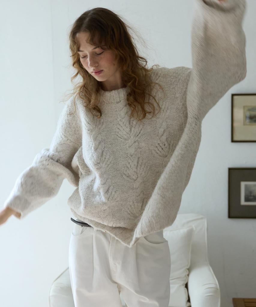 OPENDOORSTUDIO Braided Cable Knit Oatmeal