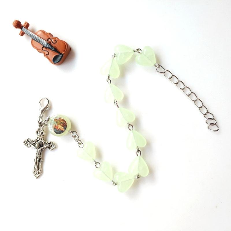 Luminous Rosary Bracelet,Cross-Pendant-Charms Bead Bracelet Jesus Crucifix Cross Jewelry for Women Men Party Wedding