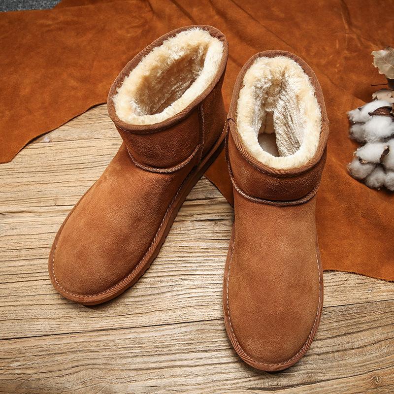 Men's Plush Velvet Padded Warm Winter Thick Bottom Heightened Home Leisure Hiking Indoor Shoes Snow Boots Cotton Boots