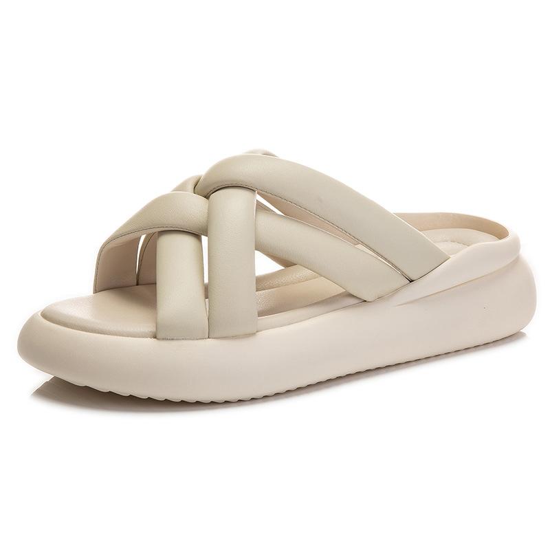 The First Layer of Sheepskin Slippers for Women To Wear 2025 Summer New Thick-soled Versatile Sandals for Women's Casual Height-increasing Fashion 