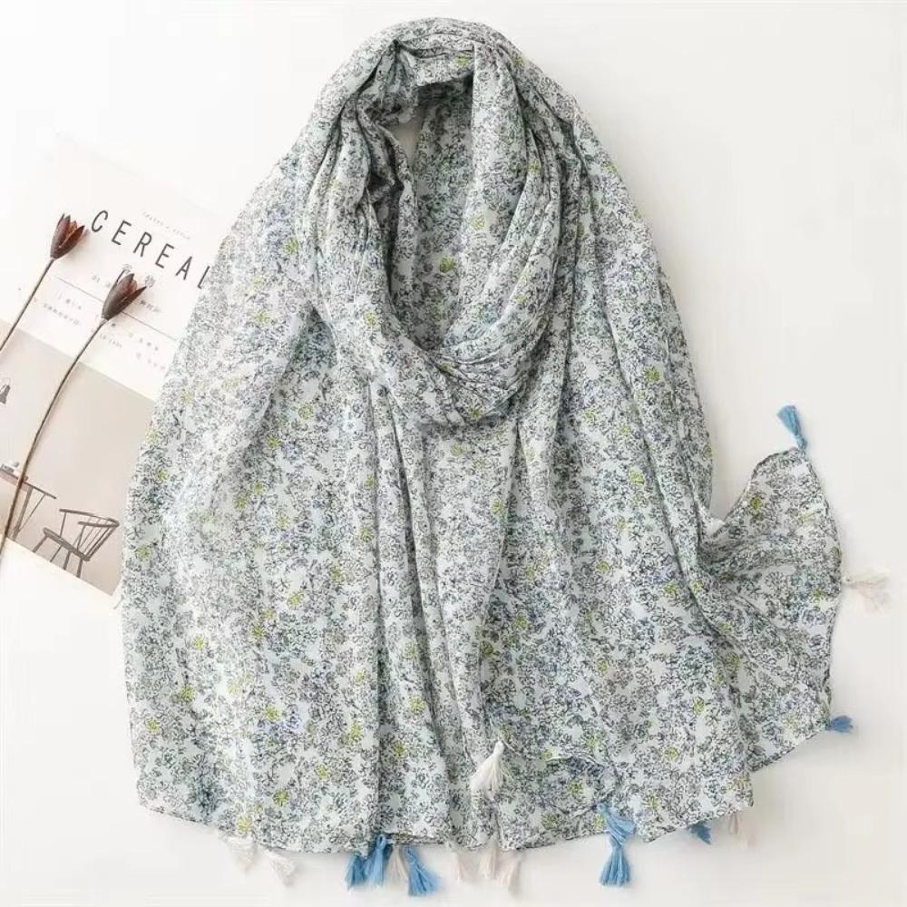 Retro Fringed Scarf Flower Print Yarn Shawl Fashion Travel Beach Towel  Women's Accessory