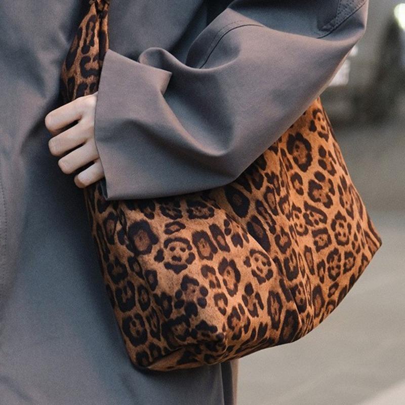 Crossbody tote bag handbag leopard print canvas bag women's large-capacity casual versatile lightweight shoulder bag