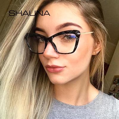 Spring Hinge Unique Faceted Eyeglasses Frame Women Transparent Cat Eye Glasses UV400