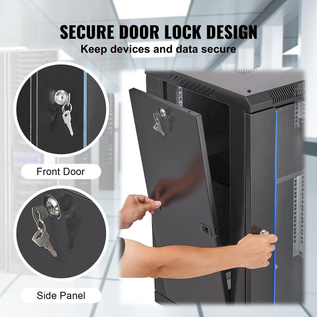 15U Wall Mount Network Server Rack Cabinet Enclosure 18'' Glass Door Lock
