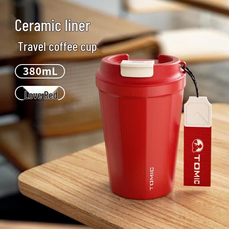 TOMIC Ceramic Lined Portable Insulated Mug with Straw