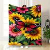 Colorful Butterfly and Sunflower Design Flannel Blanket for Bedroom Living Room Sofa and Nap