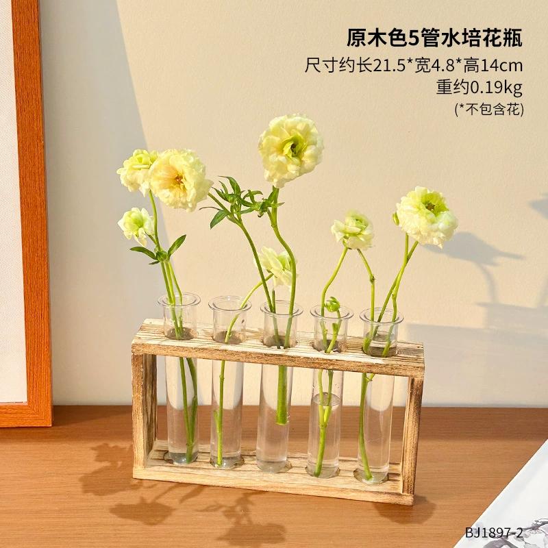 Creative Retro Hydroponic Green Plant Test Tube Vase Series Wooden Frame Vase Office Desktop Decoration Home Decoration