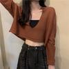 V-neck Sweater for Women In Autumn New Korean Version Long-sleeved Sweater Short Student Thin Versatile Top
