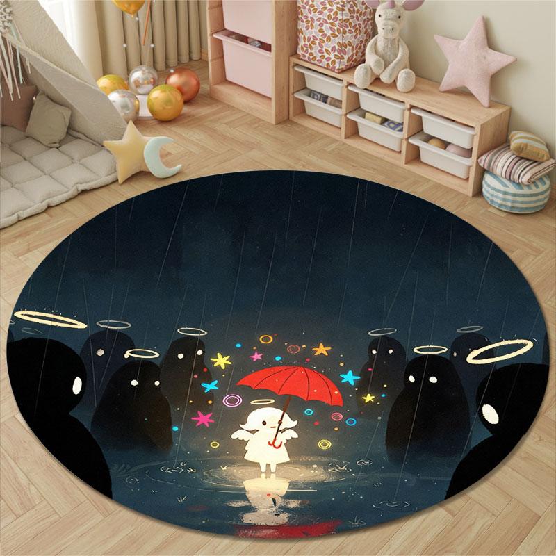 Boho Round Dragon Multicolor Area Rug, Non-Slip Floor Mat for Bedroom