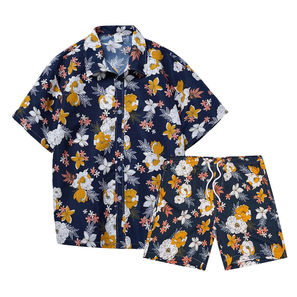 Hawaiian Coconut Tree 3D Printed Men's Short Sleeved Shirt Set, Large Informal Beach Shorts, Streetwear Fashion Set