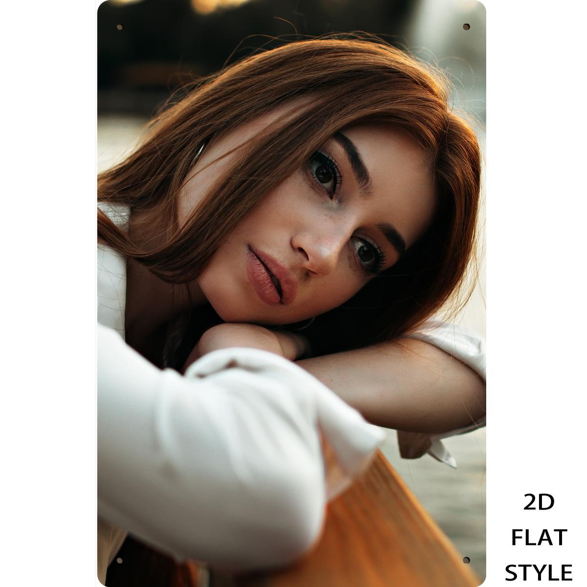 

Hisun Tin Sign HD Metal Tin Sign Stunning Redhead Model in White Top Golden Hour Portrait Wall Art Decor 20x30cm