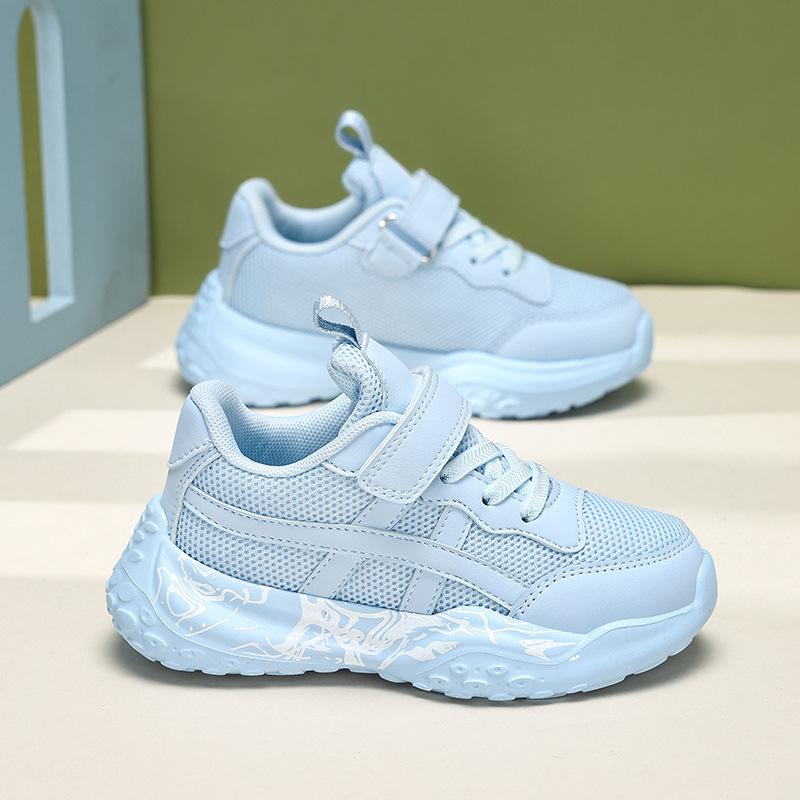

Детские весенние кроссовки с двойной сеткой для занятий спортом для мальчиков и девочек, кроссовки для бега для уроков физкультуры в начальной школе, легкие, на липучке, трендовые, новинка 34 небесно-голубой