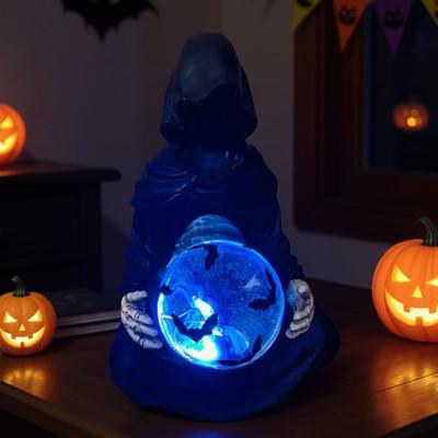 Die Todesgötter Kristallkugel Gotische Figur mit Fliegenden Fledermäusen Kristallkugel Sensenmann Figur Halloween Dekorationen