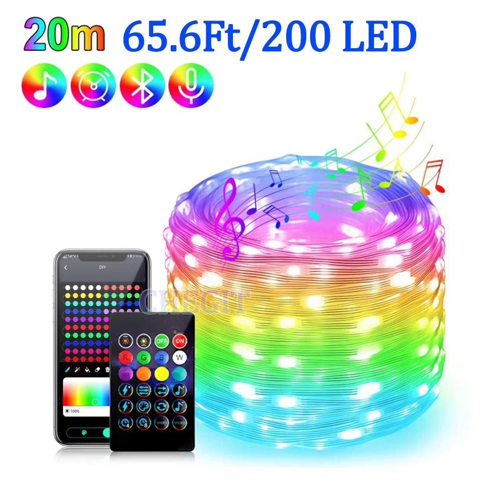 Outdoor Fairy Lights Waterproof, Max 65.6FT/20M Smart 200 LED Color Changing Fairy Lights with Remote and APP Control,Party