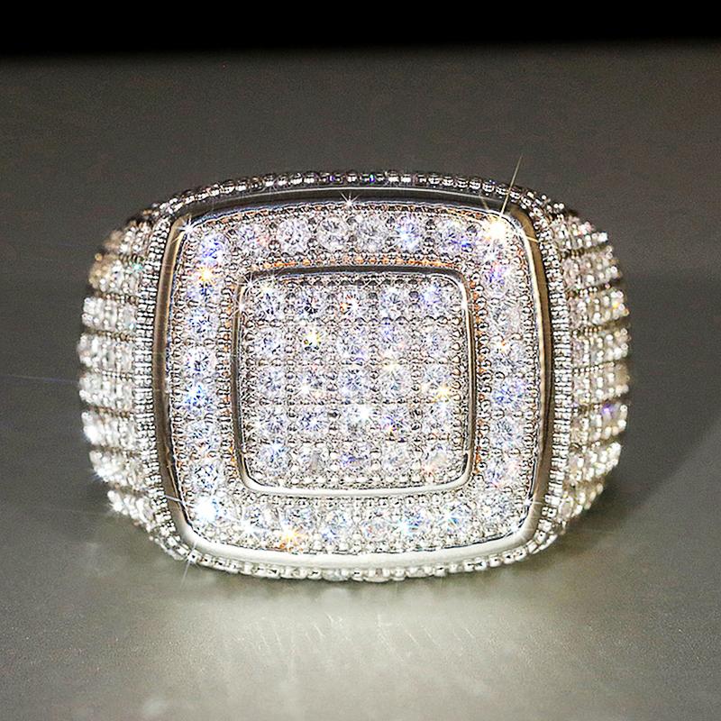 Huitan Sparkling Women Rings for Wedding Engagement Accessories Luxury Copper Color Full Bling Iced Out Gorgeous Female Jewlery