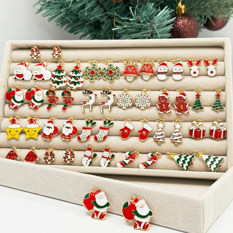 Xiaomi 25Pairs/5Pairs Christmas Series Earrings Cartoon Santa Claus Gingerbread Man Snowflake Alloy Earrings Set Women Christmas Gifts
