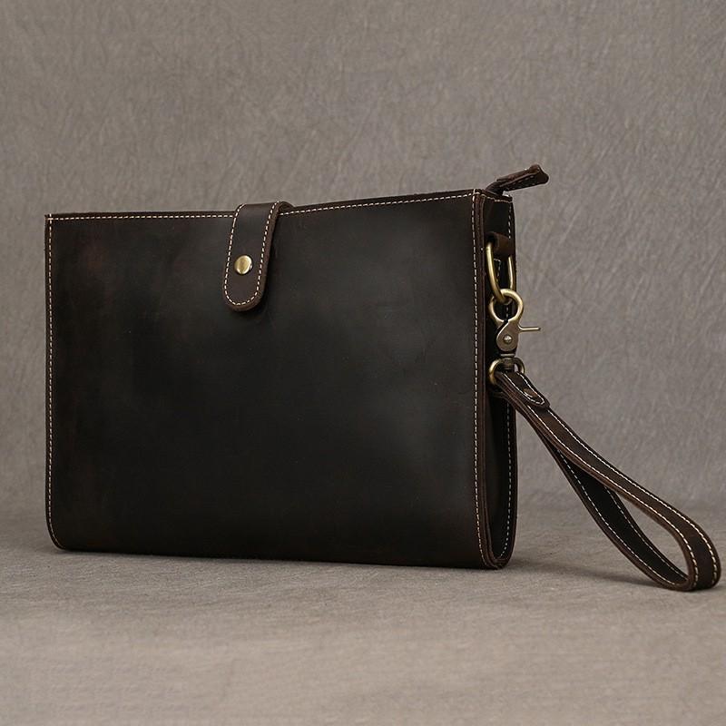 

Crazy Horse Leather Handbag Large Capacity Retro Grab Bag Business Long Wallet Casual Shoulder