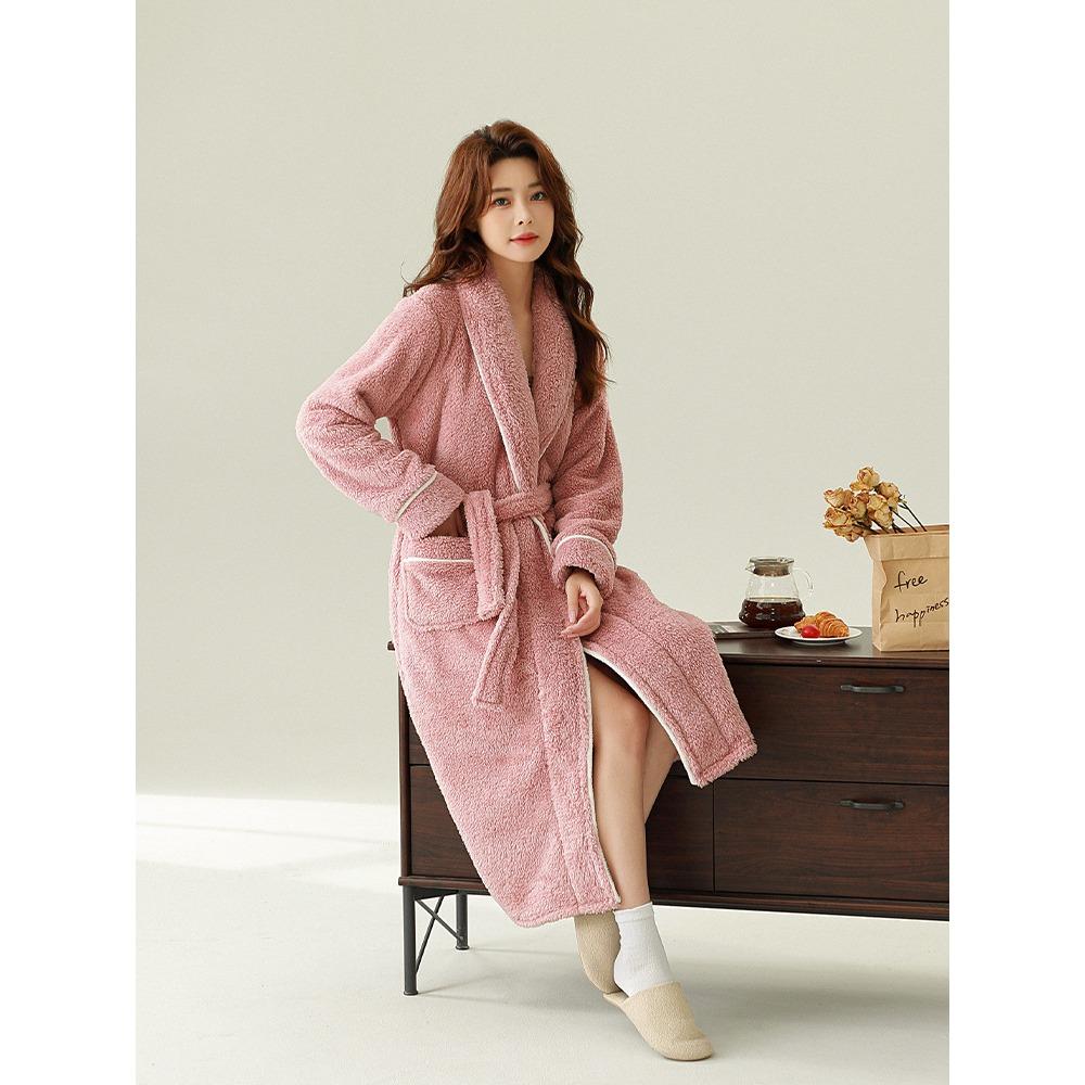 2025 Autumn and Winter Thickened Morning Robe Men's Nightgown Women's Extended Bathrobe Couple Pajamas
