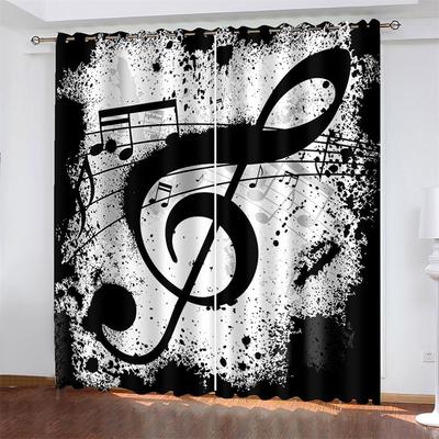 Schwarz Weiß Klassisch Abstrakt Note Kunst Musik 3D Dünn 2 Stück Lichtfilternde Vorhänge für Wohnzimmer Schlafzimmer Fensterdrapierung Dekor