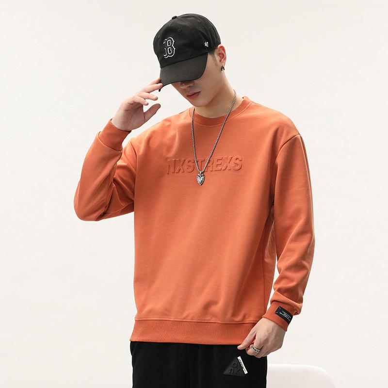 

Осенний мужской свитер с круглым вырезом, пуловер с металлическим принтом, простой свободный, с длинным рукавом, осенне-зимний трендовый топ 4XL оранжевый